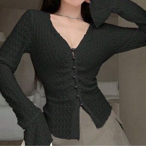 NWT Black Textured Button-Up Top